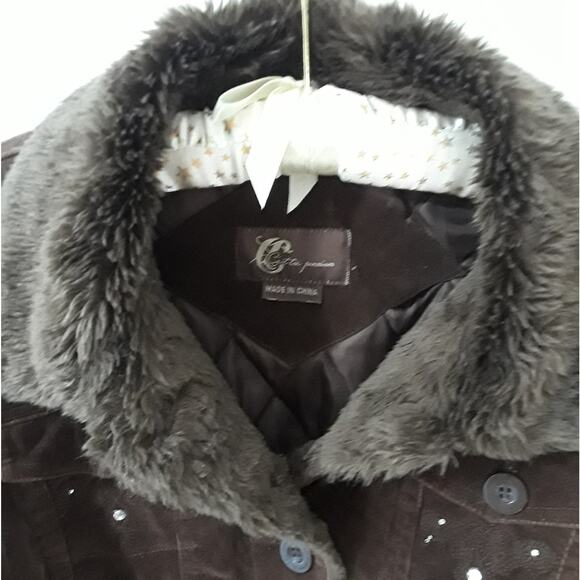 C'EST TOI PREMIUM Cropped Brown Corduroy Jacket Faux Fur Coat Sz M Earthy Indie - Picture 7 of 9
